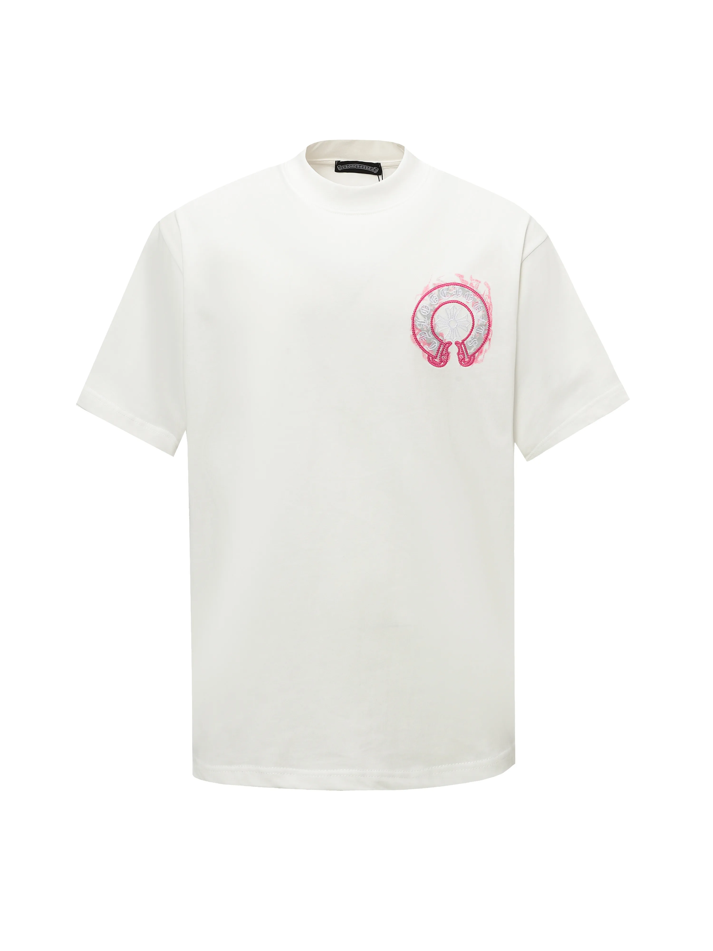 🅿️190 COME HEARTSCH/Cro Heart Purple Horseshoe Printed Embroidered Short Sleeve T-shirt Uses direct injection imported machine printing hardware and accessories, all custom-made, embroidery➕printing design Correctly configured black 2025 packaging 280 grams custom-dyed double yarn cotton version Large, loose and stylish Differentiated from the low version, slim and long version, upper body pulls the hips, correct high-density main mark, washed tag, hand-sewn Color: Black/White Size: XS-L